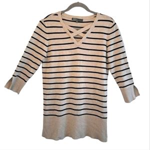 89th & Madison Striped V Neck Strappy V Neck Knit Tunic Sweater Size Small